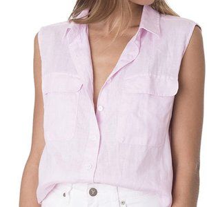 AURA PINK, SLEEVELESS LINEN SHIRT WITH POCKETS
